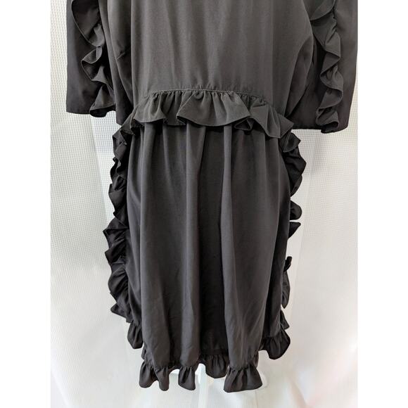 NWT! BOO HOO! EXTREME RUFFLE BLACK MIDI LENGTH SMOCK STYLE DRESS! SZ 14 - Picture 4 of 9